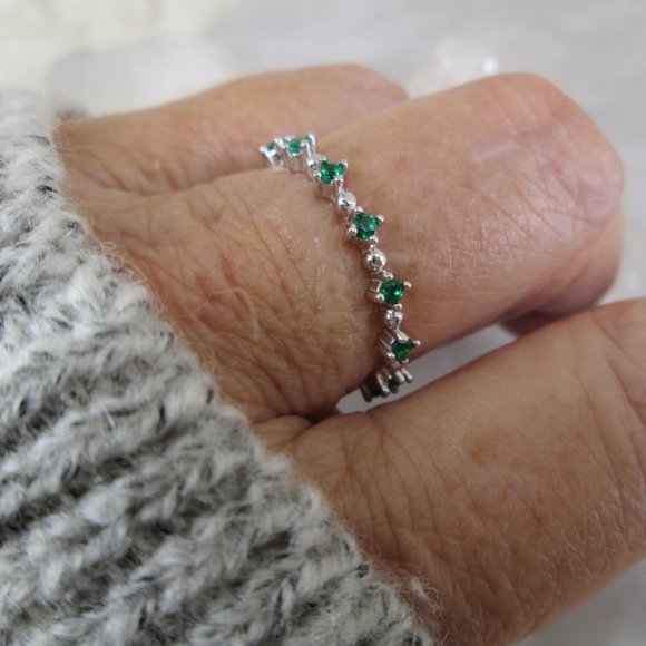 EMERALD 925 Sterling Silver Thin Eternity Band>Wedding, Birthstone, Non Tarnish - Picture 2 of 5